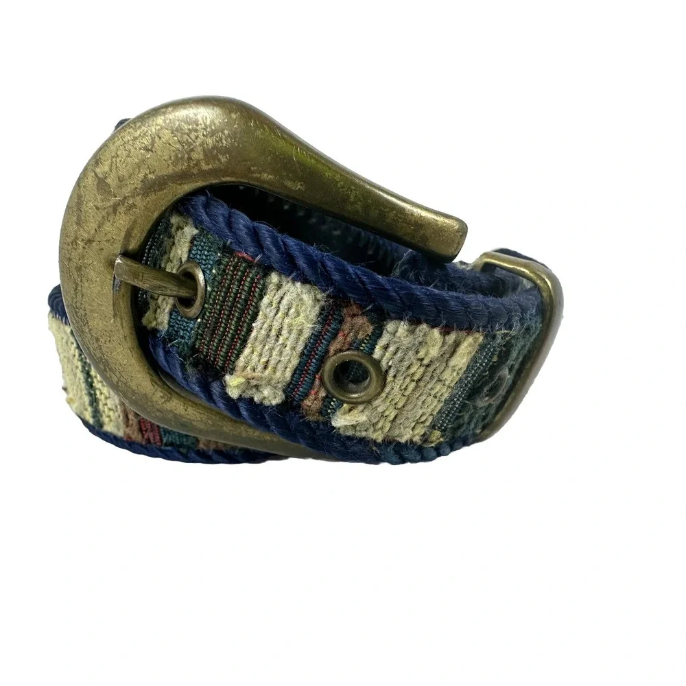 Vtg Elite Fresno, CA Belt 2675 Boho Hippie Woven Tapestry Navy Multicolor 28/30